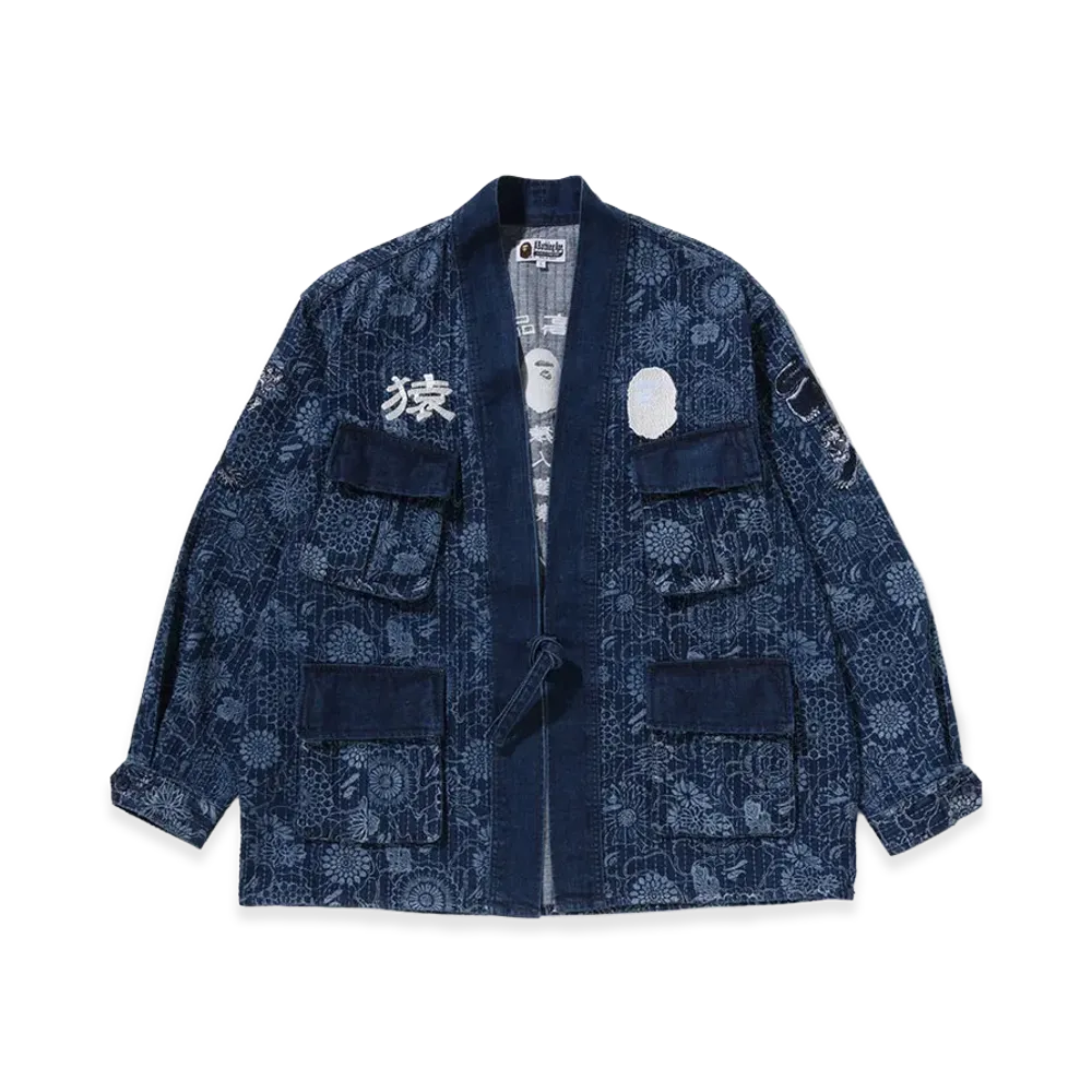 A BATHING APE Japanese Indigo Art Camo Jungle Fatique Kimono "Indigo"