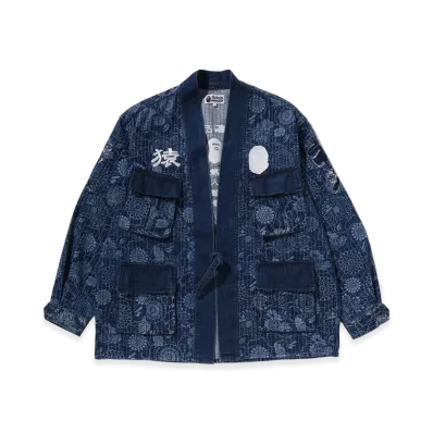 A BATHING APE Japanese Indigo Art Camo Jungle Fatique Kimono "Indigo"