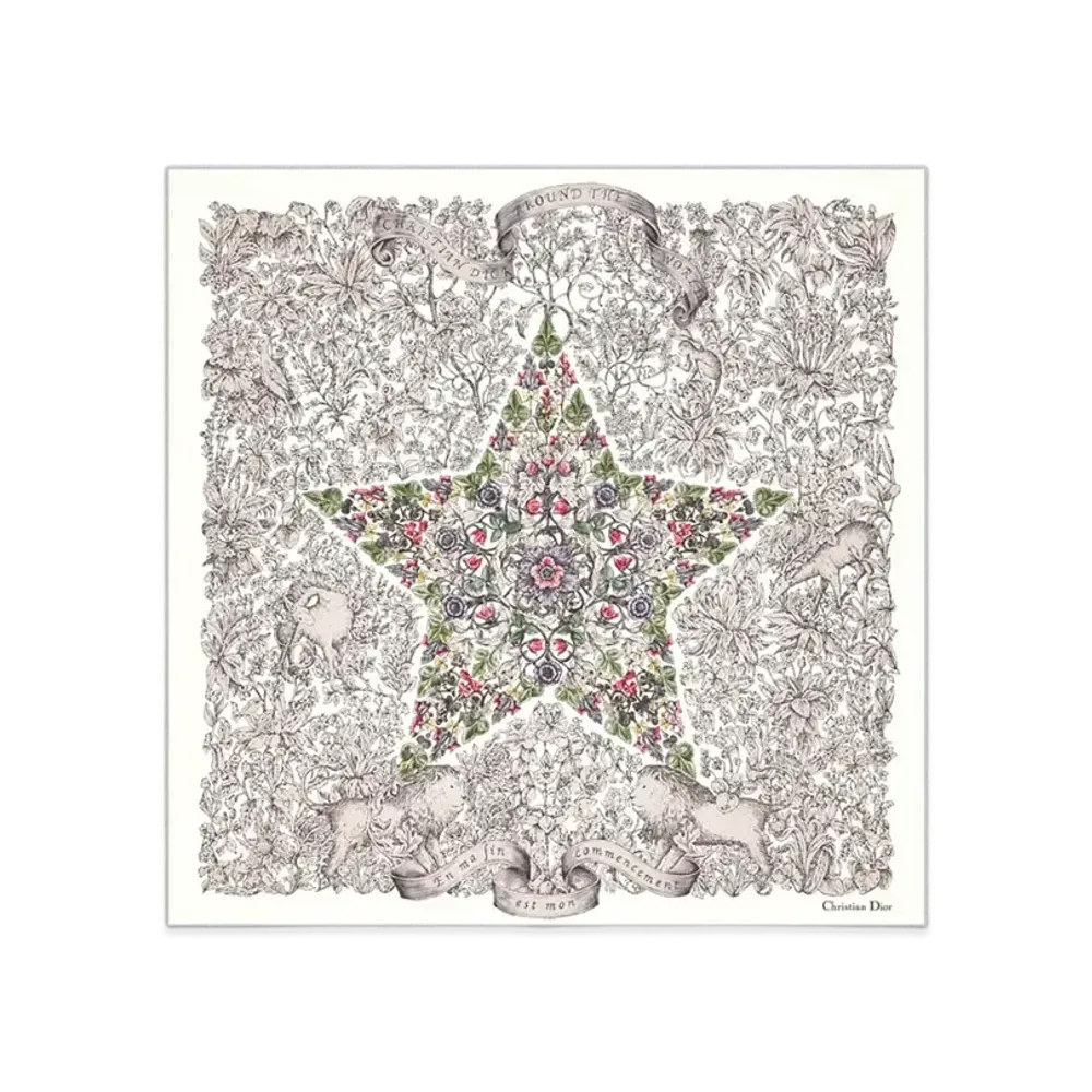 Dior Around the World 90 Square Scarf Silk Twill "Pink/Multi Color"