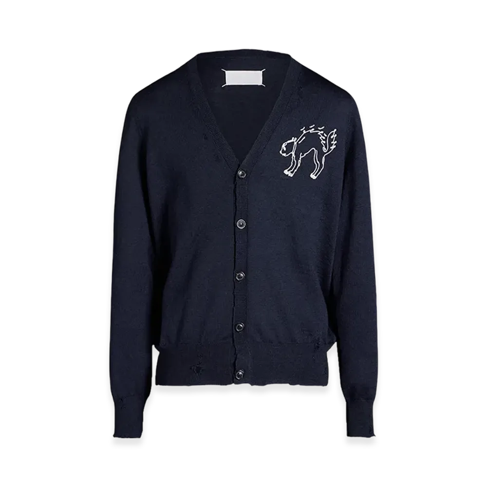 Maison Margiela Women's Embroidered Wool Cardigan "Navy"
