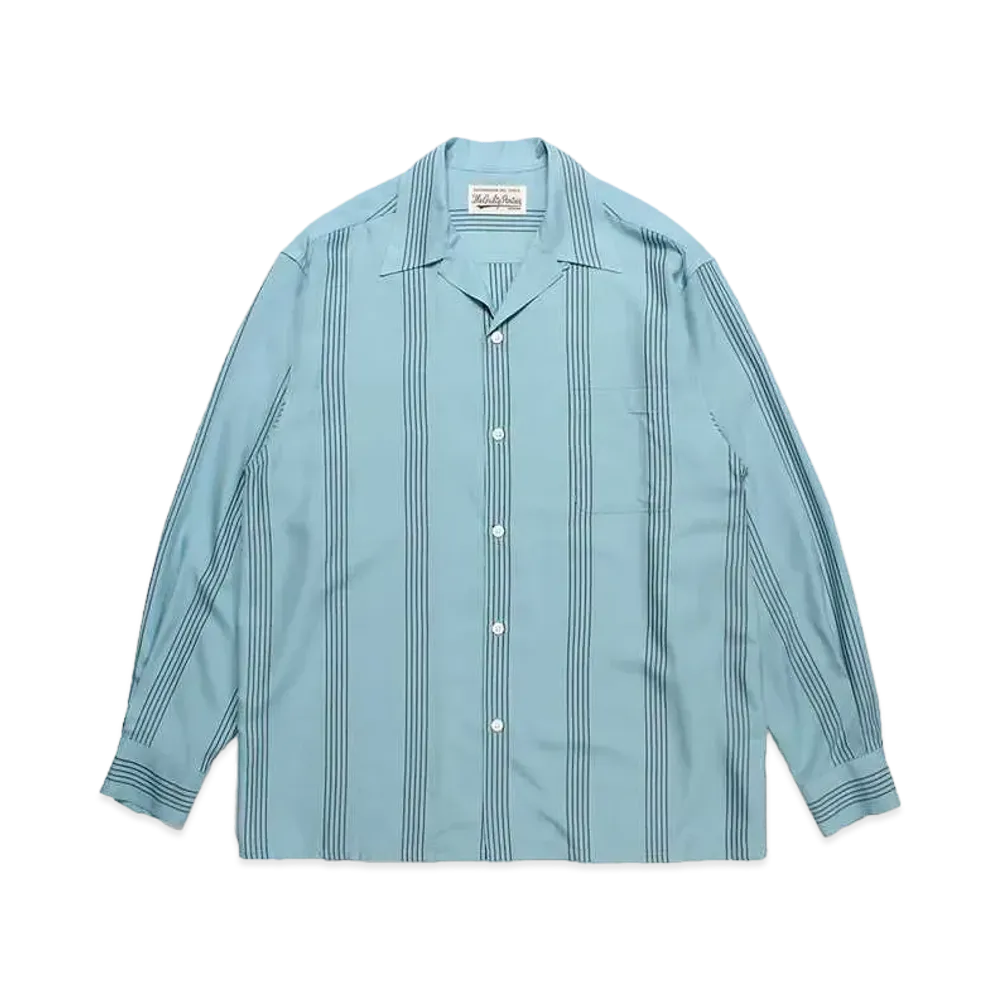 WACKO MARIA Striped Open Collar Shirt "Turquiose"