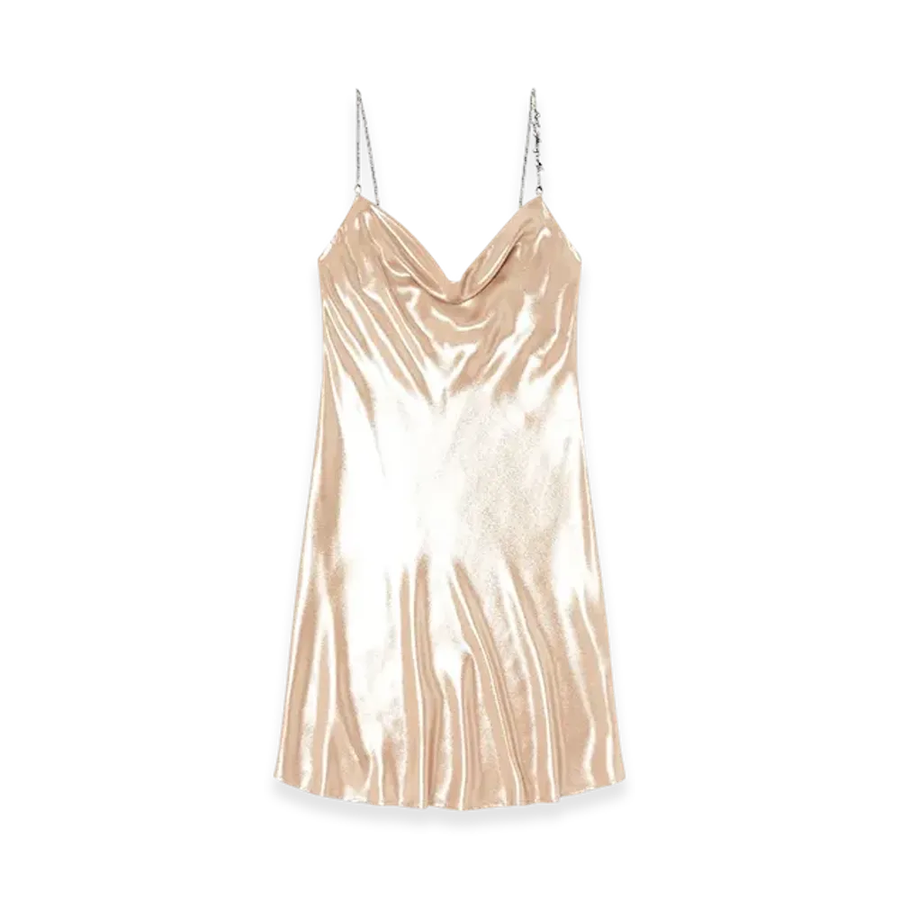 Diesel D-Minty Short Metallic Dress With Cowl Neck "Beige"