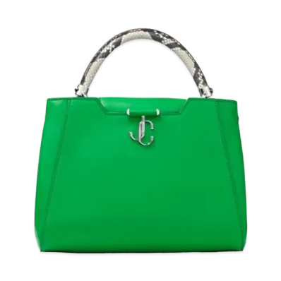 Jimmy Choo Varenne Top Handle M Smooth Calf Leather Top Handle Bag With Elaph Snake Handle "Malachite/Roccia"