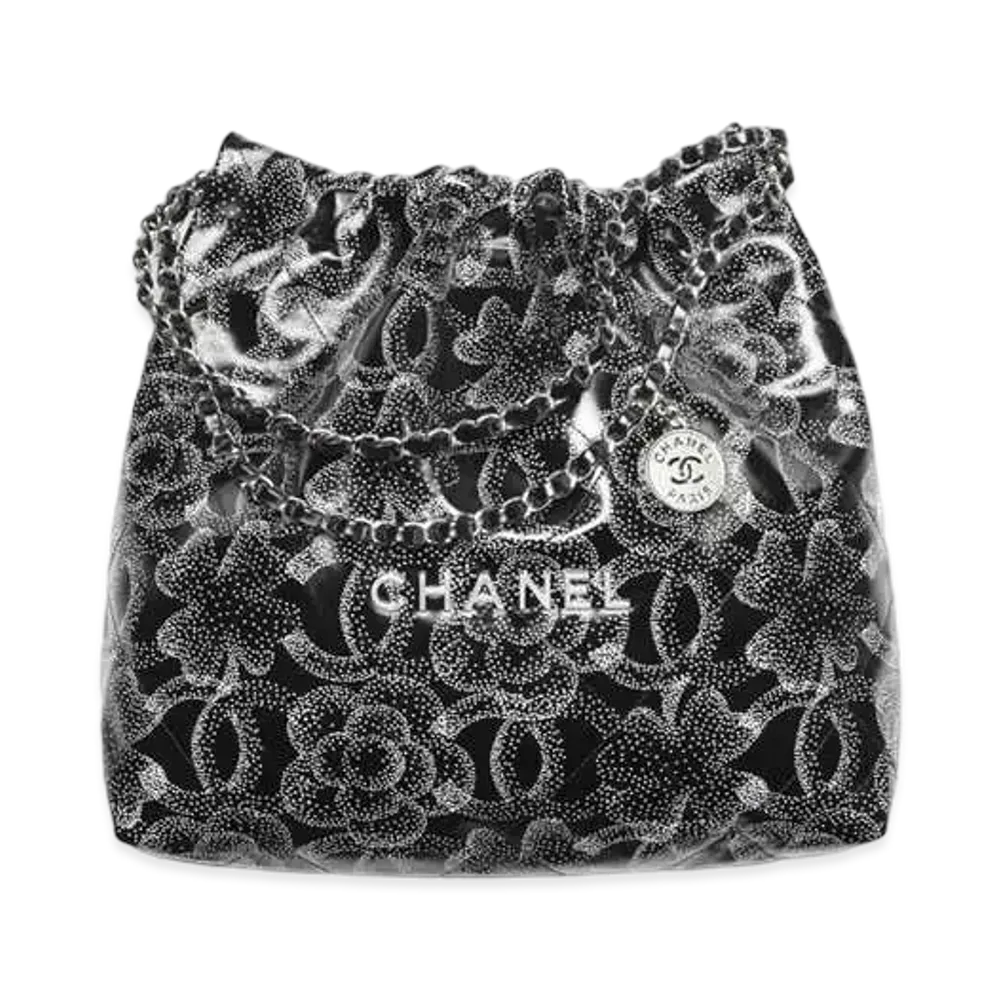 CHANEL 22 Handbag Printed Calfskin & Silver Tone Metal "Black/White"