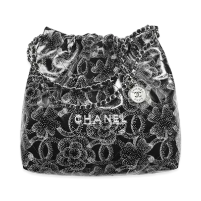 CHANEL 22 Handbag Printed Calfskin & Silver Tone Metal "Black/White"