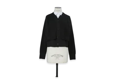 sacai Women's Poplin x Cotton Knit Cardigan "Black/Off White"
