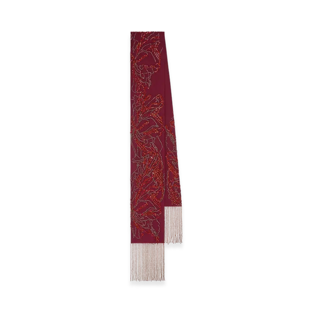 DRIES VAN NOTEN Women's Embellished Silk Scarf "Burgundy"