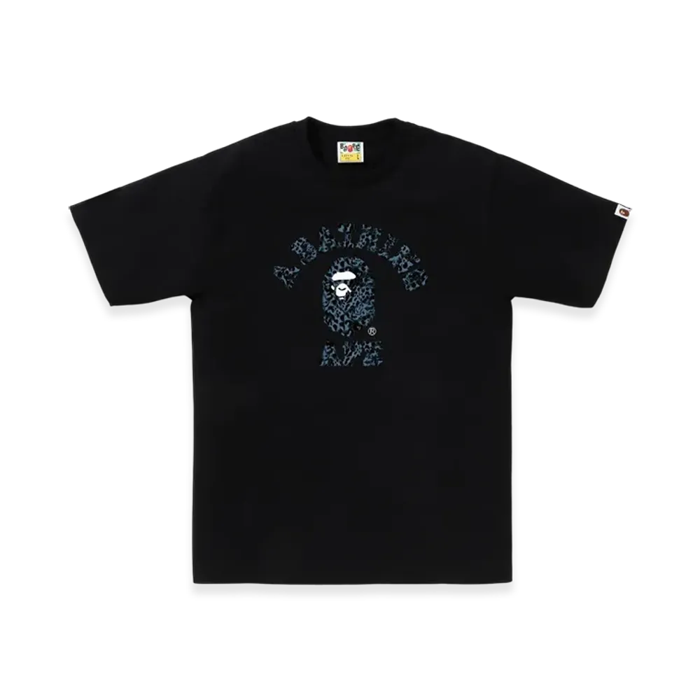 A BATHING APE Wild Leopard Pattern College Tee "Black Navy"