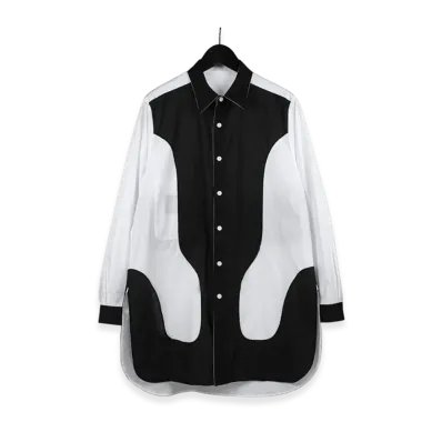 Yohji Yamamoto POUR HOMME Cotton Broadcloth Rounded Hem Double Chest Pocket Shirt "Black"