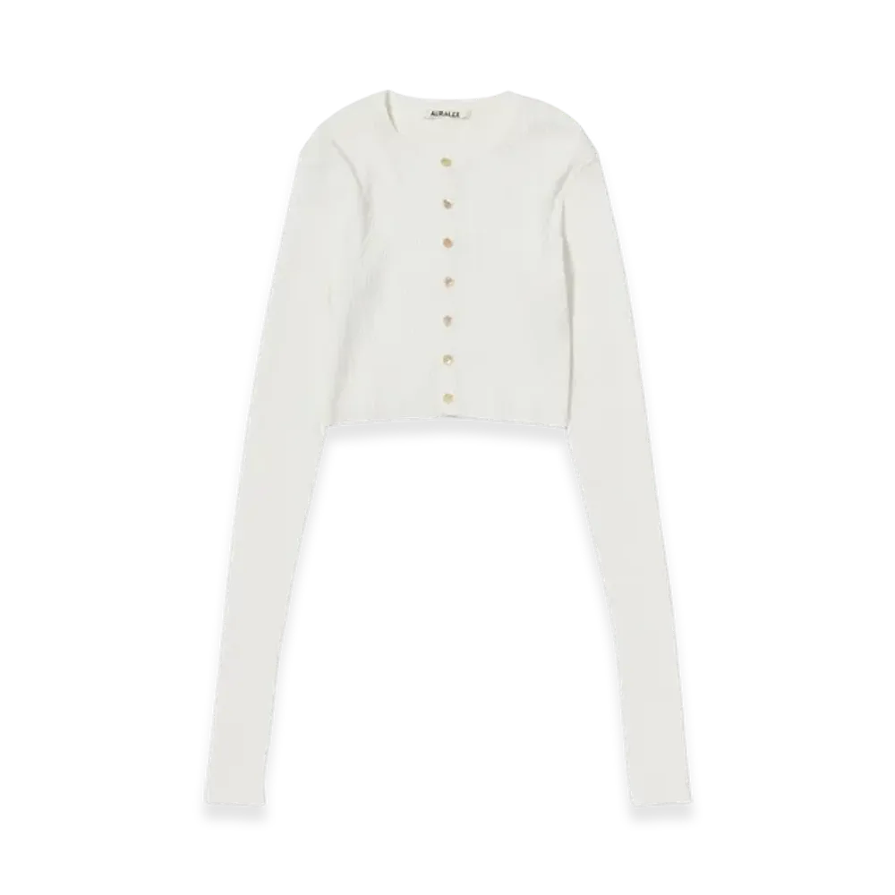 AURALEE Cotton High Gauge Rib Knit Cropped Crew Neck Cardigan "White"