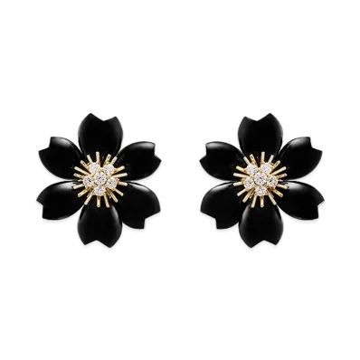 Van Cleef & Arpels Rose de Noel earrings small model "18K Yellow gold/Onyx/Diamond"