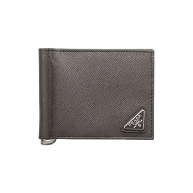 PRADA Saffiano Triangle Wallet with Money Clip "Gray"