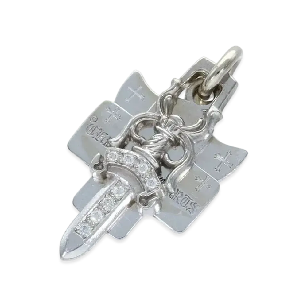 Chrome Hearts 18K 3 Trinkets Pave Diamond Necklace Top "White Gold"