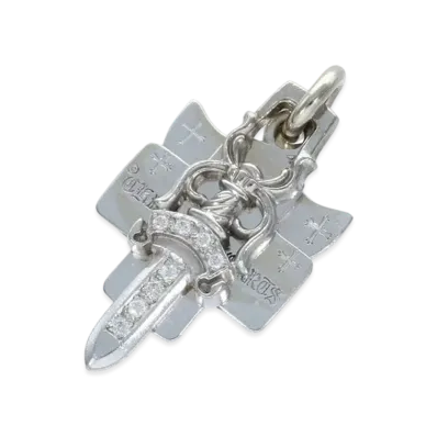 Chrome Hearts 18K 3 Trinkets Pave Diamond Necklace Top "White Gold"