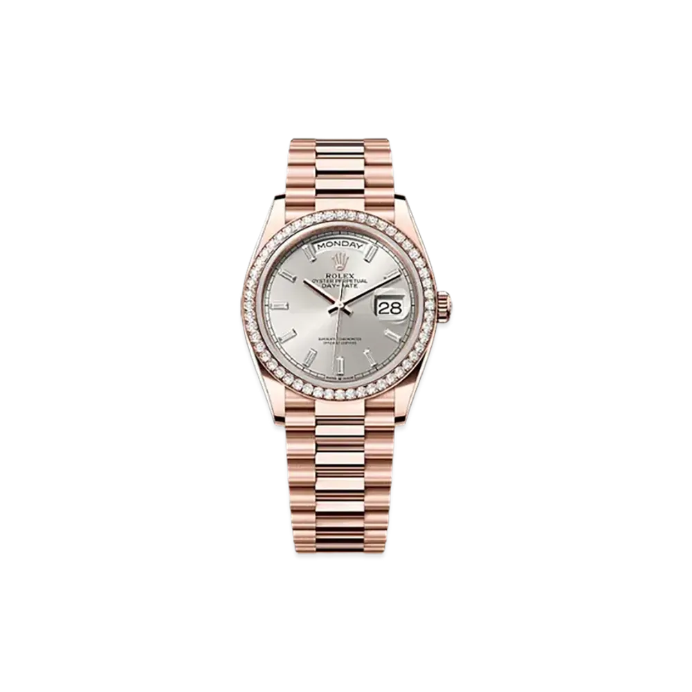 ROLEX Day-Date 36mm Everose Gold Diamond 128345RBR "Silver"