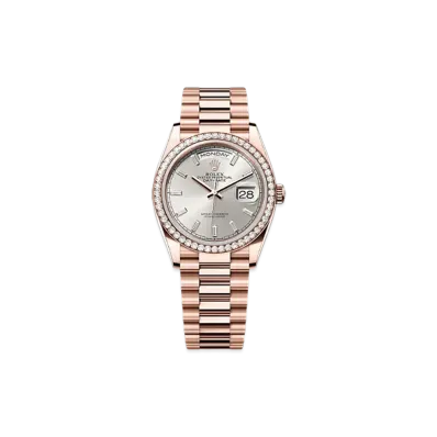 ROLEX Day-Date 36mm Everose Gold Diamond 128345RBR "Silver"
