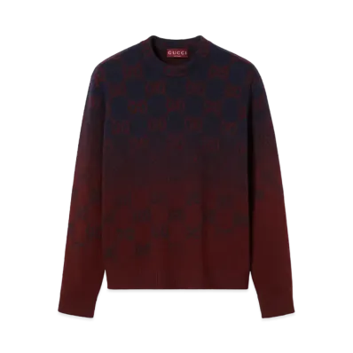 GUCCI GG Degrade Wool Jacquard Sweater "Dark Blue/Bordeaux"