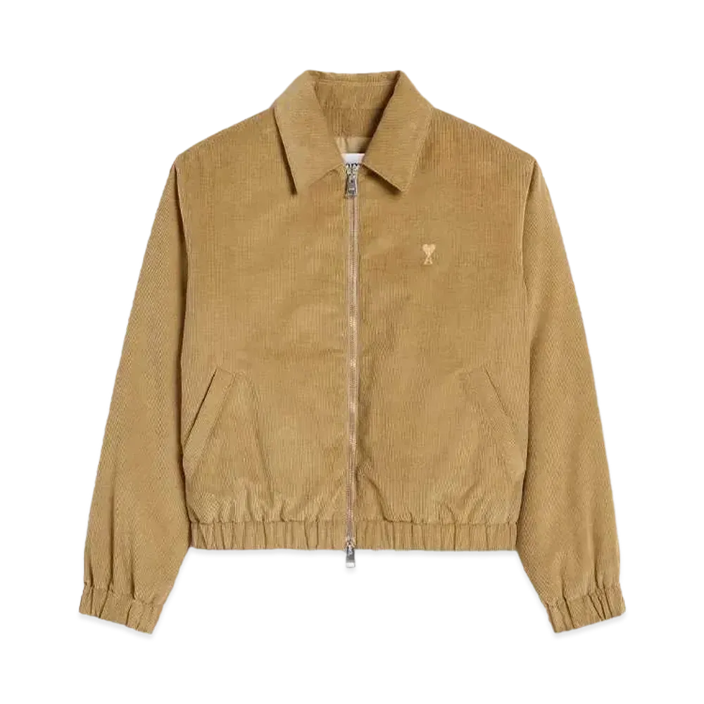 AMI PARIS Cotton Corduroy Velvet Zip Jacket "Sand"
