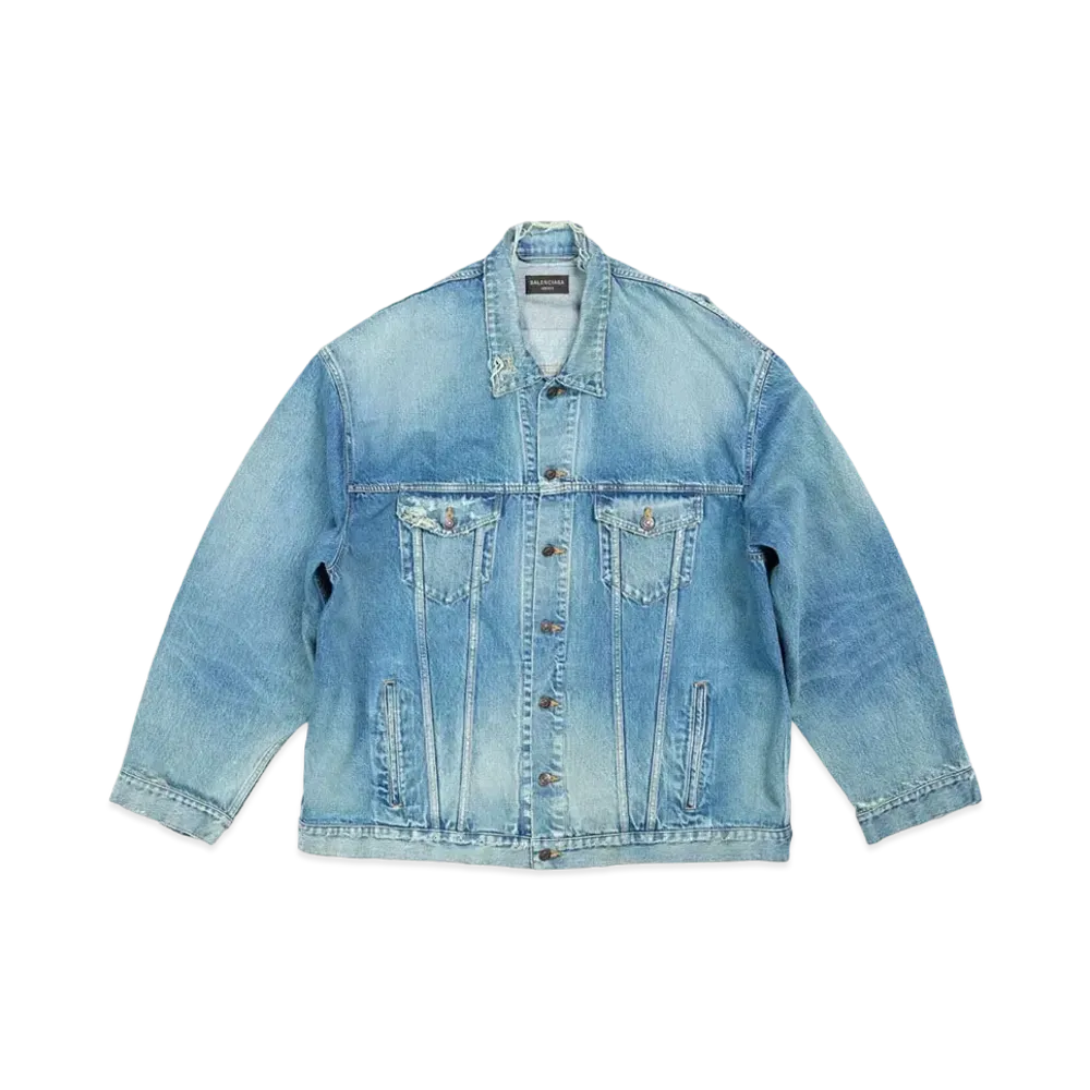BALENCIAGA Women's Patched Destroyed Jacket "Acid Blue"