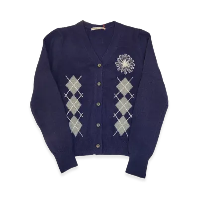 Mardi Mercredi Cashmere Blended Cardigan V Neck Argyle "Navy Cream"