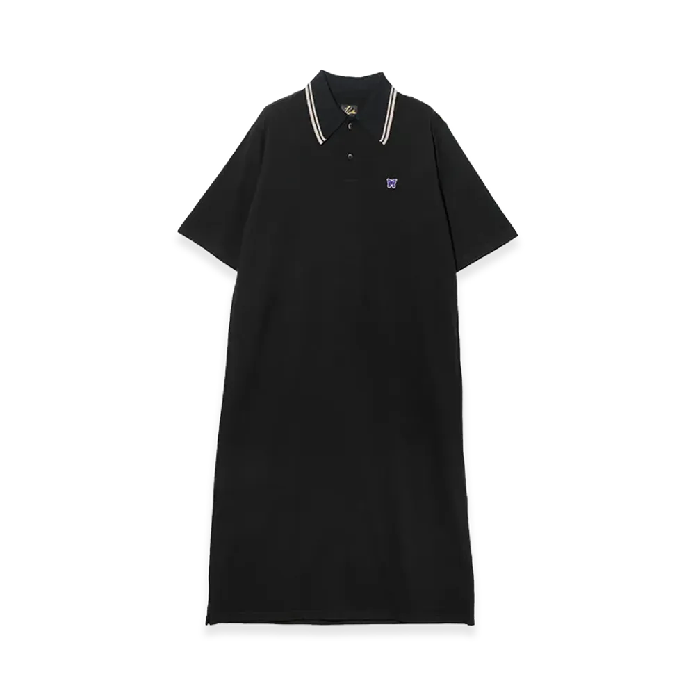 NEEDLES Women's Short Sleeve Polo Dress - Cotton Pique "Black"