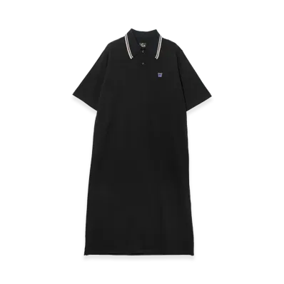 NEEDLES Women's Short Sleeve Polo Dress - Cotton Pique "Black"