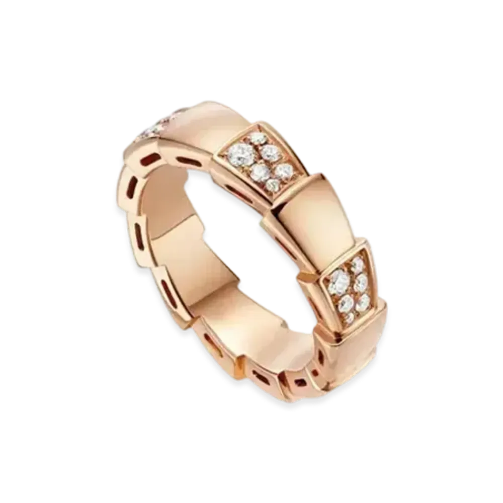 BVLGARI Serpenti Viper Ring Demi Pave Diamond "Pink Gold"