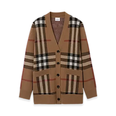 Burberry Check Wool Cashmere Cardigan "Birch Brown"