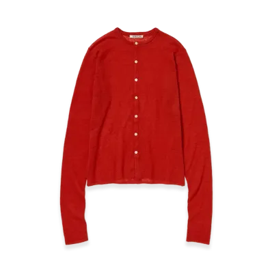 AURALEE Women's Sheer Cashmere Knit Cardigan "Red Orange"