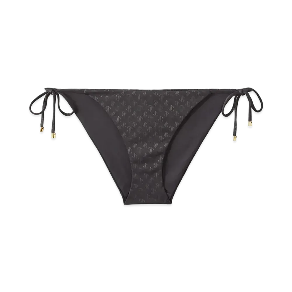 Jimmy Choo Aubrie JC Monogram-Print Regenerated Nylon and Lycra Triangle Bikini Brief "Black"