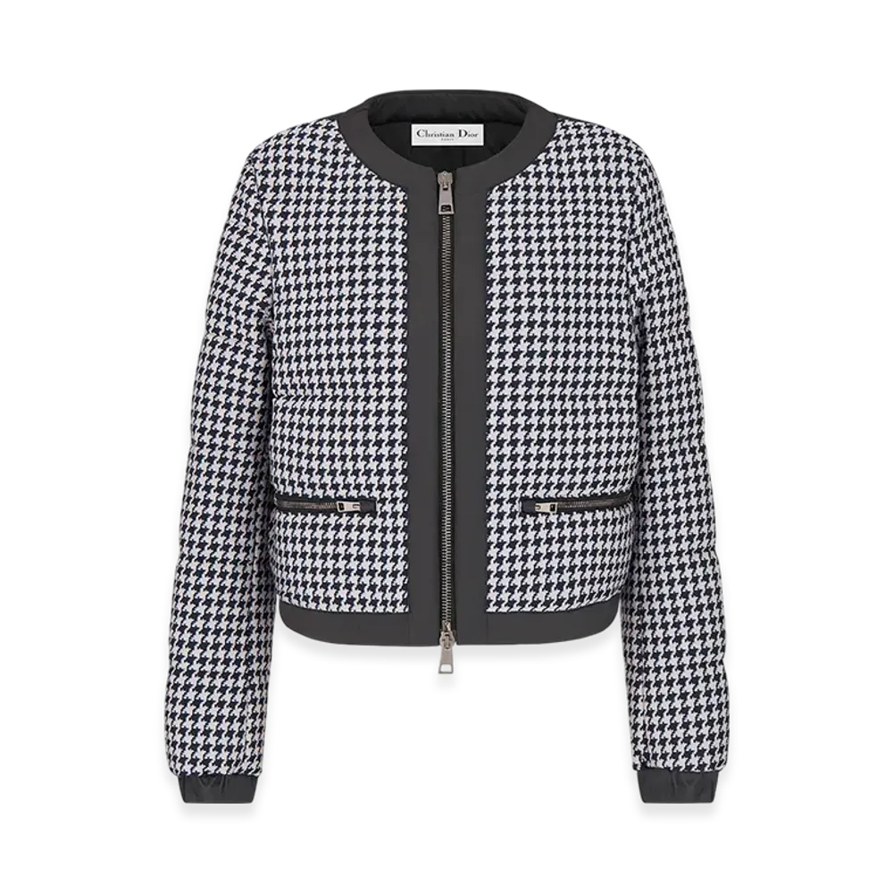 Dior Women's Quilted Jacket Houndstooth Virgin Wool Silk "Blue/White"