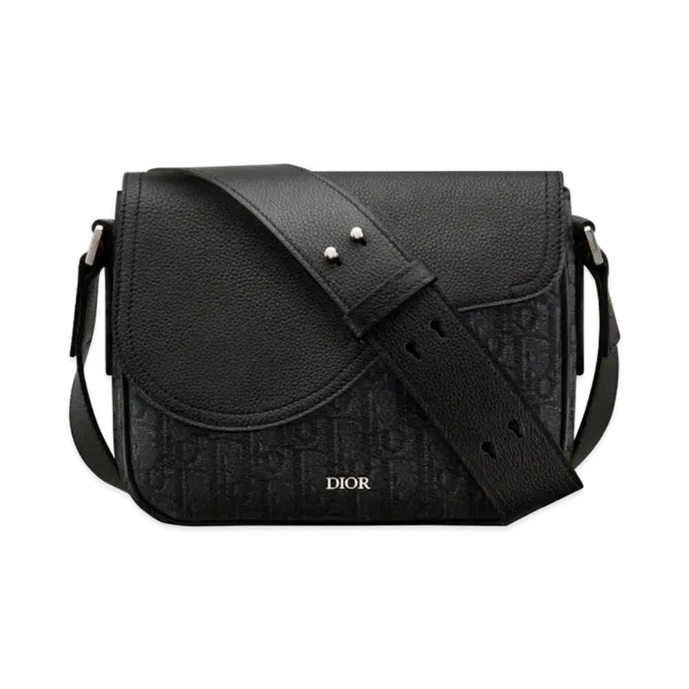 Dior Mini Saddle Messenger Bag Grained Calfskin Dior Oblique Jacquard "Black"