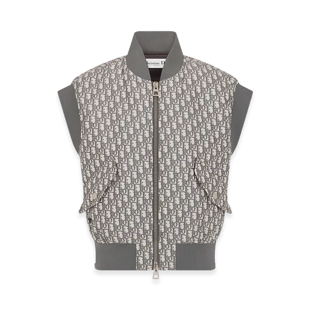 Dior Women's Vest Technical Taffeta Oblique Motif "Gray"