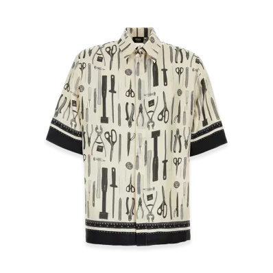 FENDI Silk Short Sleeve Shirt "White"