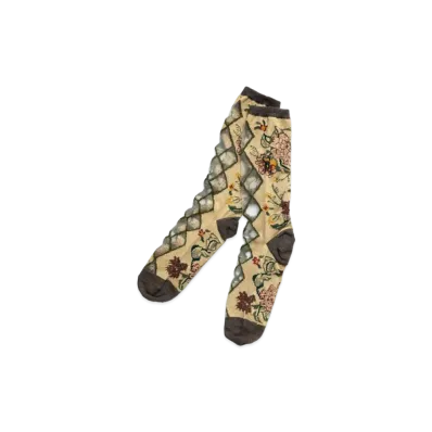KAPITAL 156 Gobelin Flower See Through Socks "Beige"