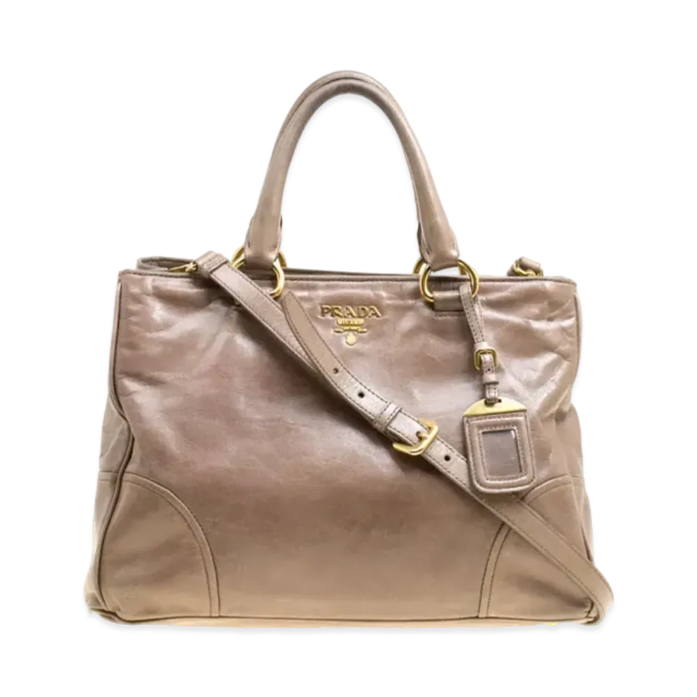 PRADA Vitello Shine Leather Top Handle Bag "Brown"
