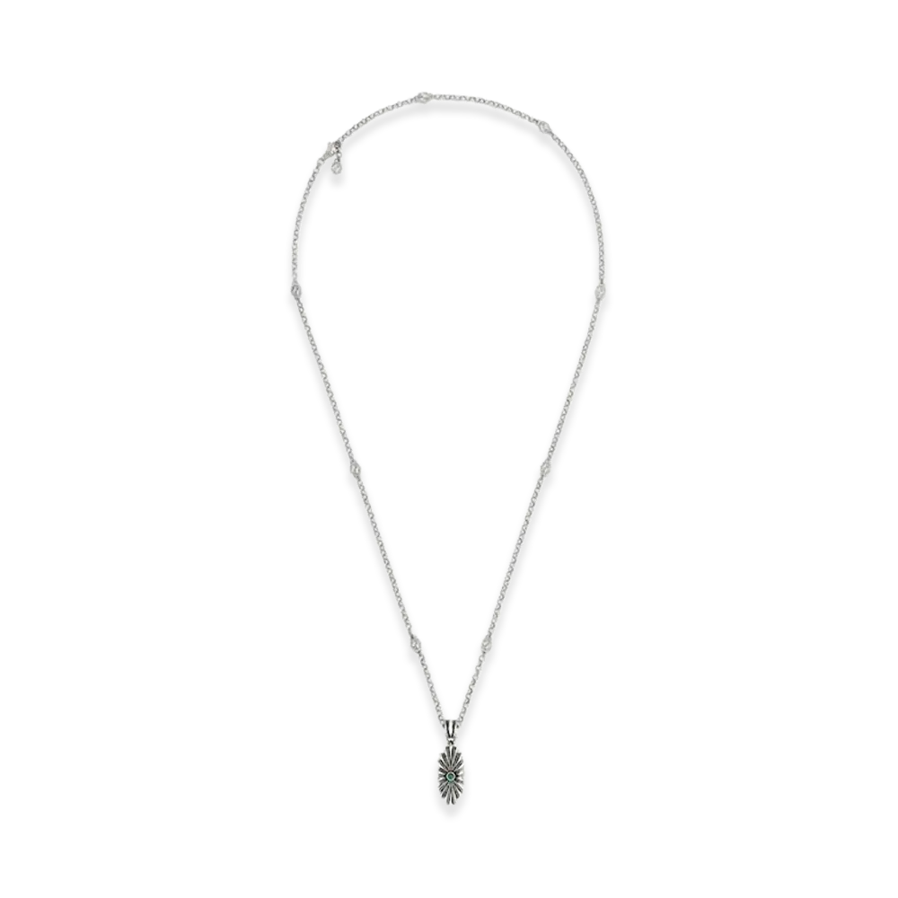GUCCI Interlocking G Ingraved Flower Necklace "Silver"