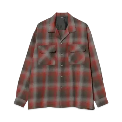 BEAMS Ombre Check Open Collar Shirt "Red"