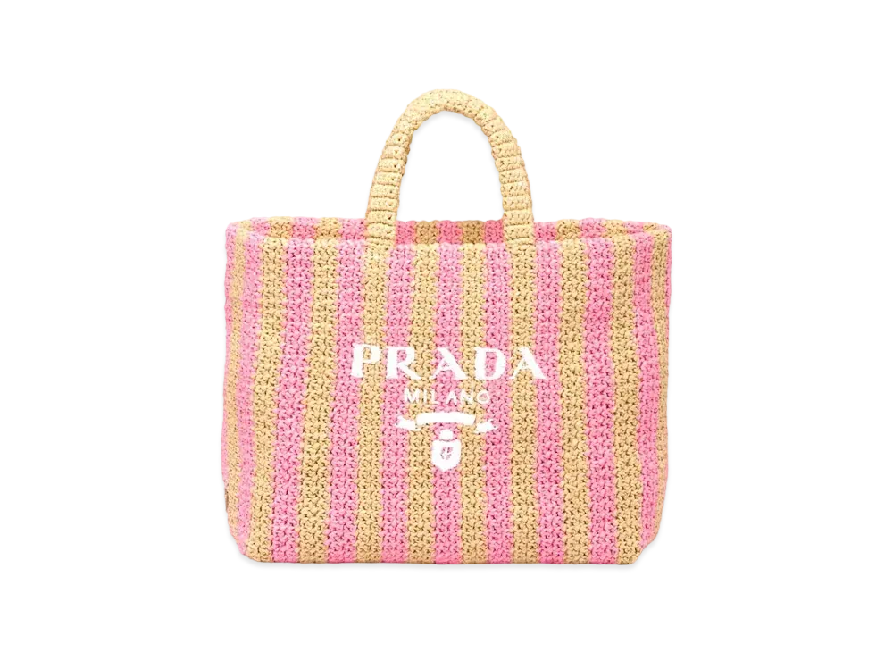 PRADA Large Raffia Tote Bag "Beige/Pink"