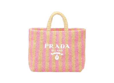 PRADA Large Raffia Tote Bag "Beige/Pink"