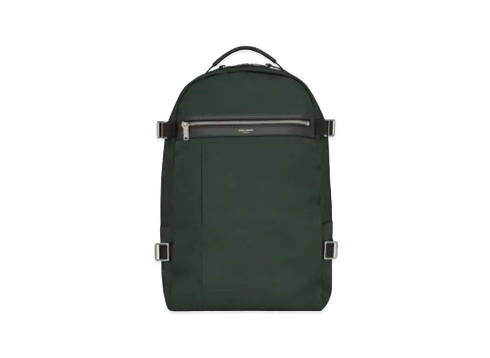 SAINT LAURENT City Trekking Backpack In Econyl, Smooth Leather And Nylon "Dark Green"