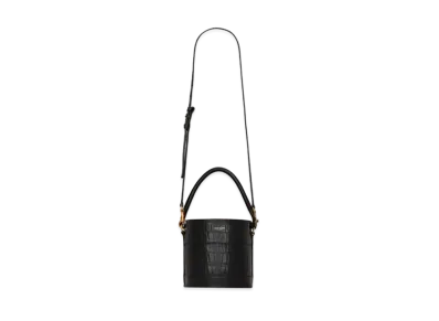 SAINT LAURENT Bahia Small Bucket Bag In Crocodile-Embossed Lacquered Leather "Black"