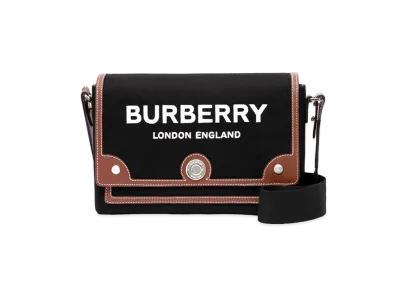 Burberry Horse Ferry Motif Canvas Notebook Cross Body Bag "Black/Tan"