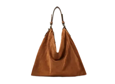 Jimmy Choo Ana Hobo/S Suede Hobo Handbag With Smooth Calf Leather Handle "Dark Tan"