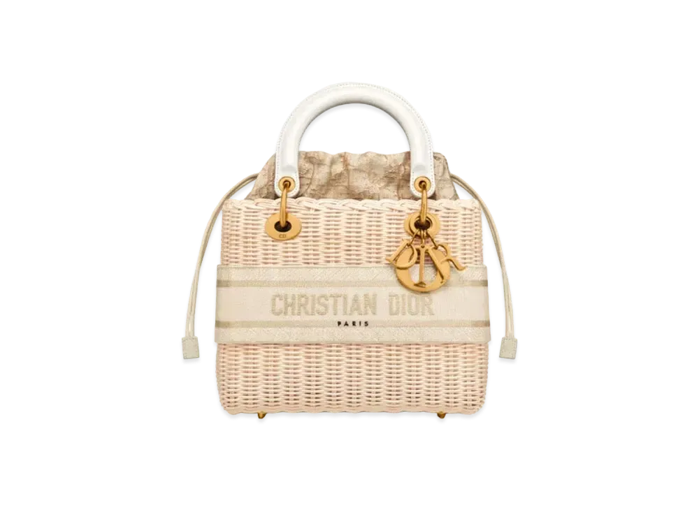 Dior Lady Dior Medium Bag Wicker & Dior Oblique Jacquard "White"