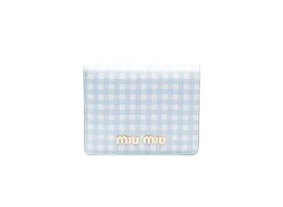 MIU MIU Small Printed Madras Leather Wallet "Sky Blue/White"