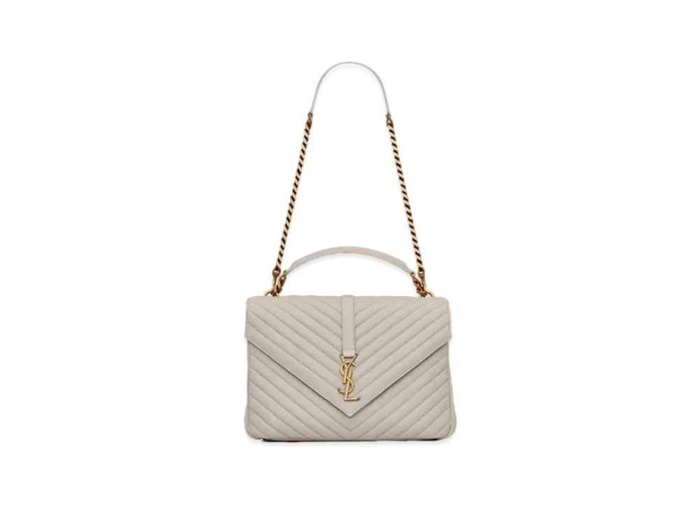 SAINT LAURENT College Large Chain Bag In Quilted Leather "Vintage White"