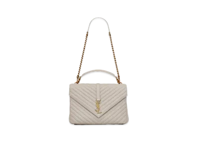 SAINT LAURENT College Large Chain Bag In Quilted Leather "Vintage White"