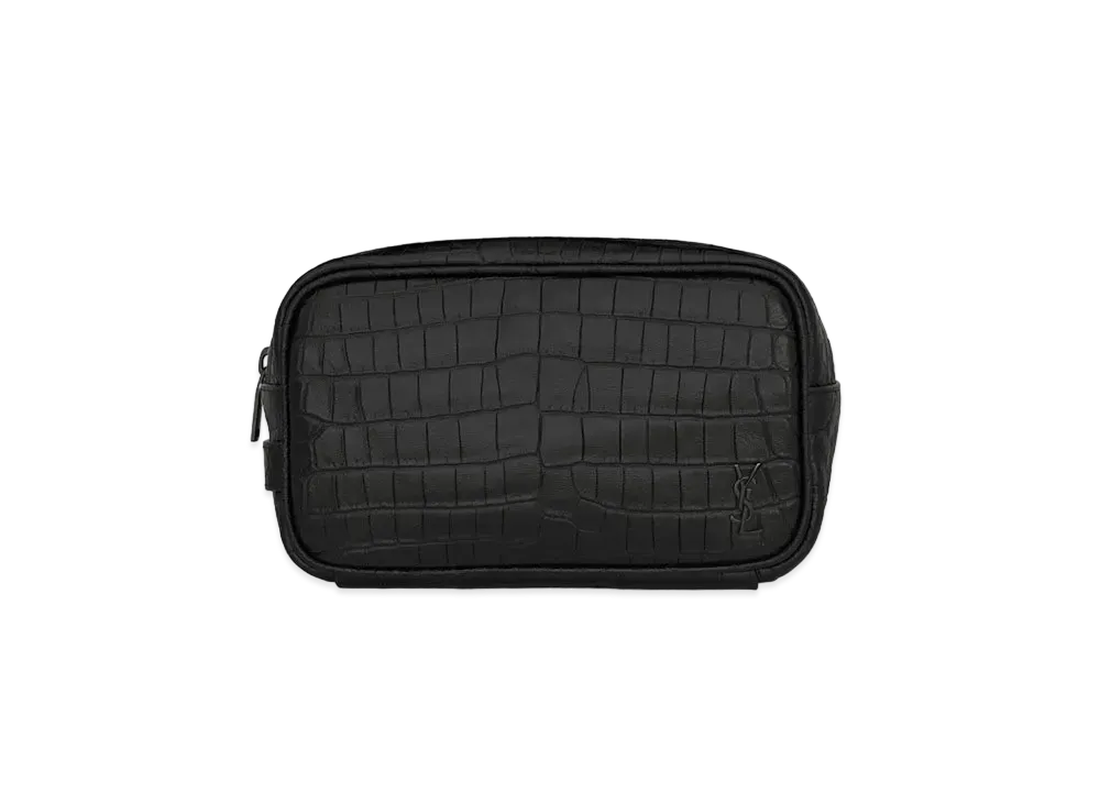 SAINT LAURENT Tiny Monogram Small Grooming Case In Crocodile-Embossed Matte Leather "Black"