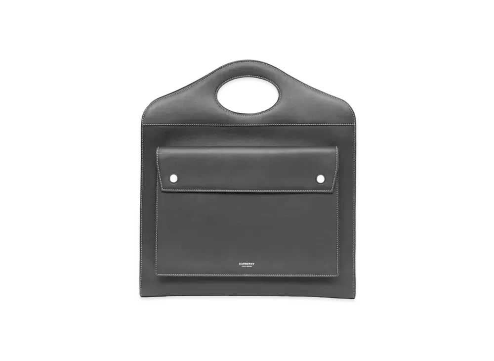 Burberry Medium Top Stitch Leather Pocket Tote "Black"